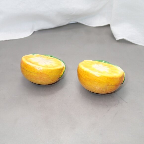 Vintage 1960's Small Lemons Porcelain Salt and Pepper Shakers Lemons Oranges - Picture 3 of 12
